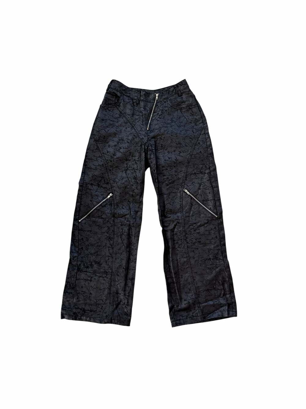 Boohoo Black Marble Print Wide Leg Coated Cargo Pants